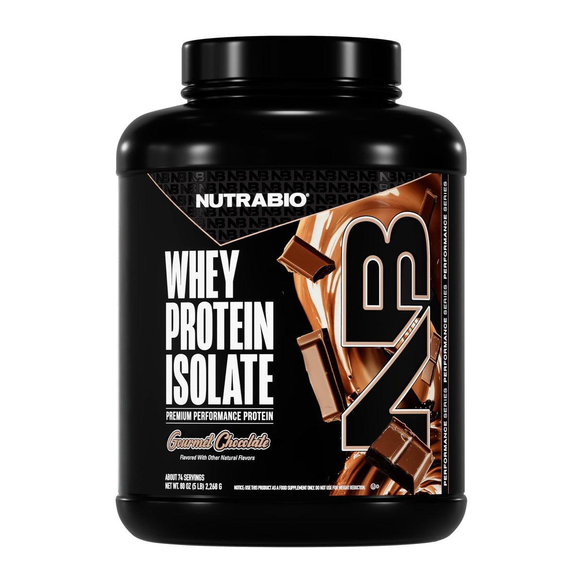NutraBio whey isolate bottle label shows 25g protein per serving.