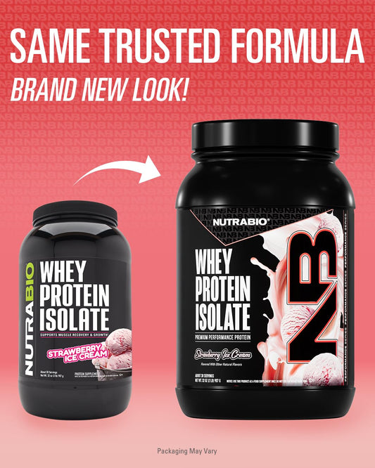 NutraBio whey isolate bottle nutrition panel highlights amino acid profile