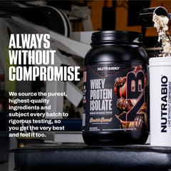 NutraBio 2 lb tub on kitchen counter signals value and convenience.