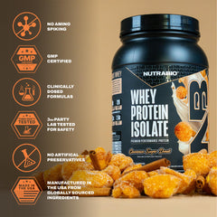 Ingredient label on NutraBio tub notes soy and gluten free features