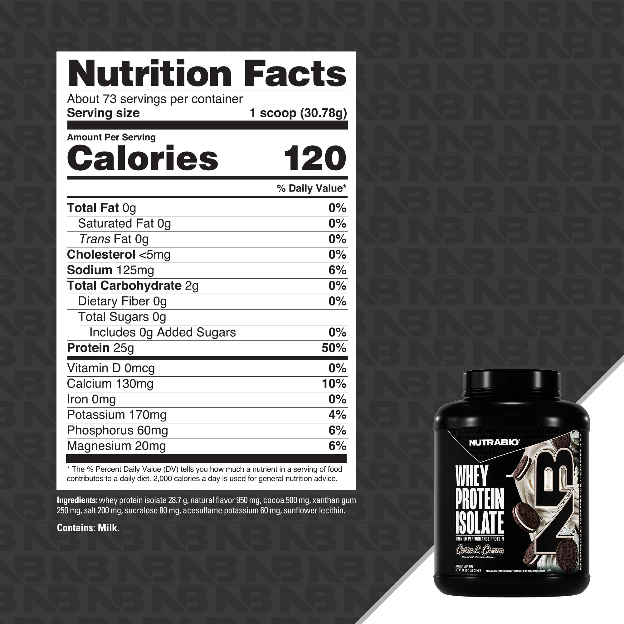 NutraBio Whey Isolate cookies-cream glass suggests creamy flavor and post-workout satisfaction.