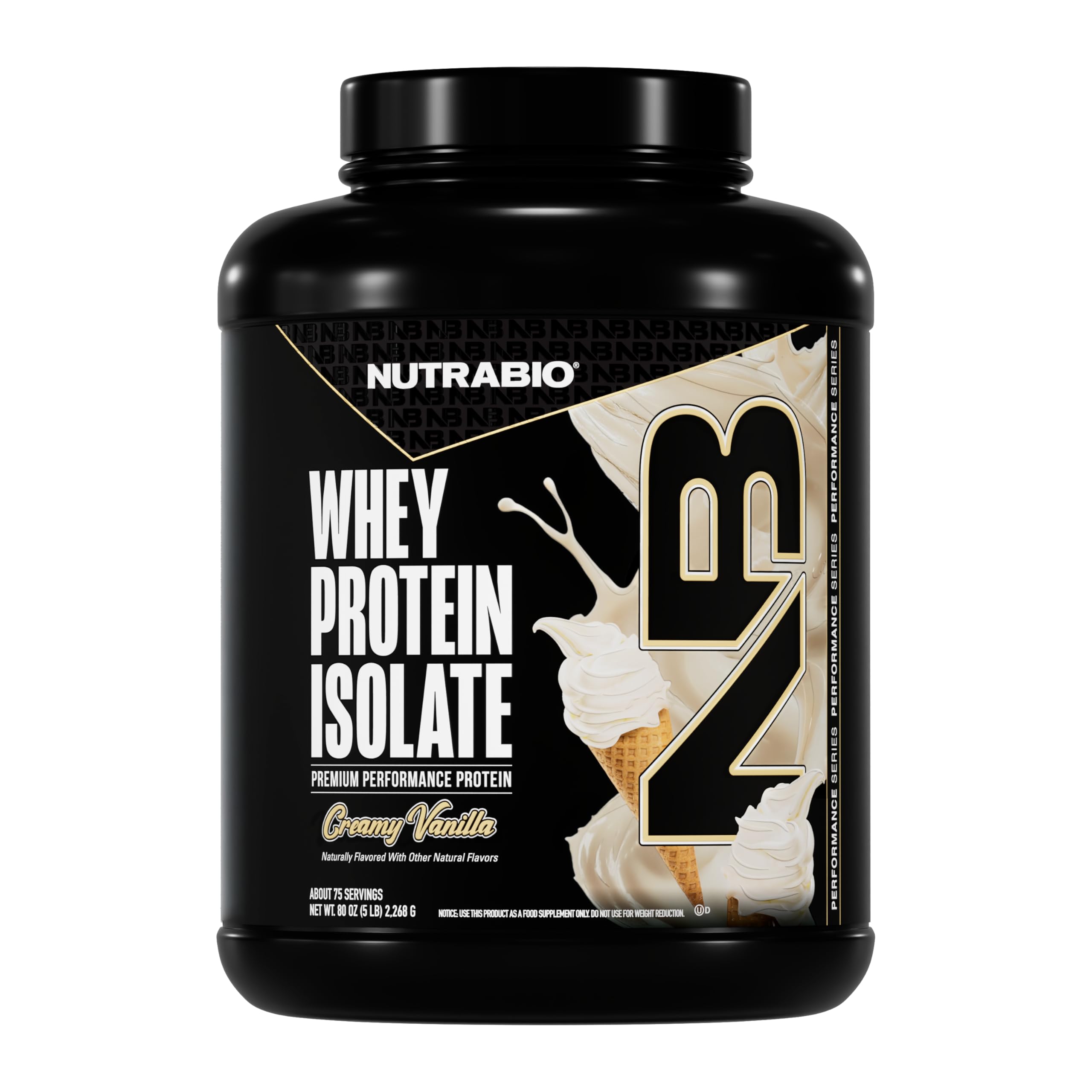NutraBio Whey Isolate creamy vanilla powder in a tub for daily shakes