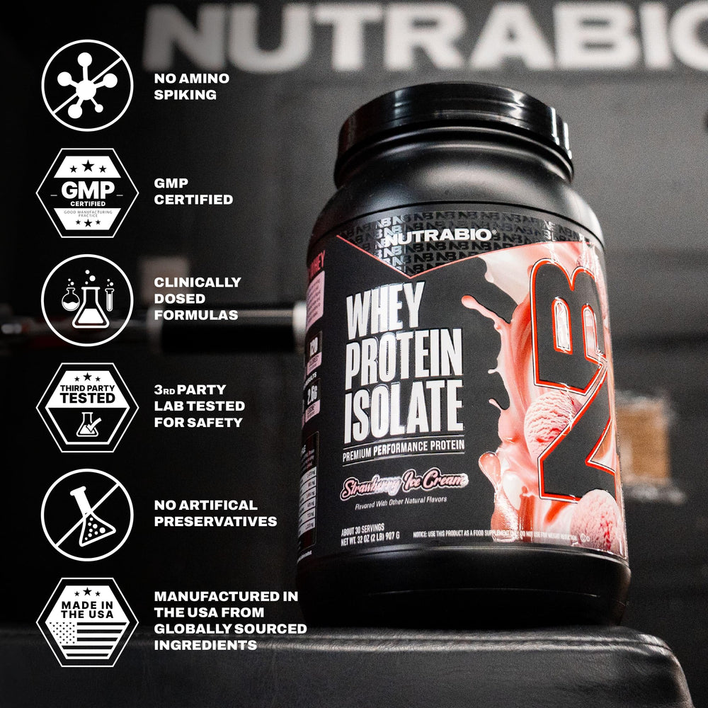 NutraBio packaging displays 2 Lbs size and gluten-free claim
