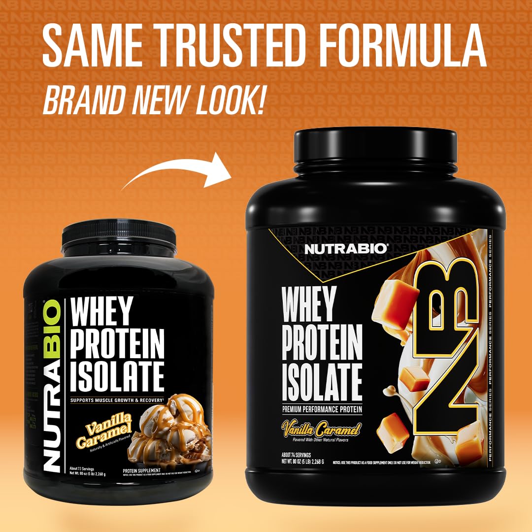 NutraBio Whey Isolate scoop resting on powder