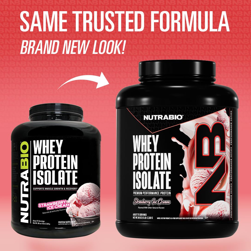 NutraBio whey isolate scoop emphasizes easy portioning for quick, protein-rich shakes.