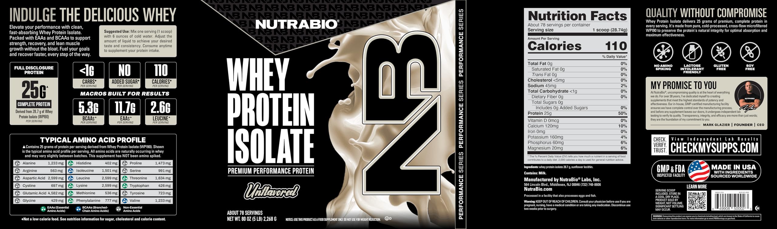 NutraBio Whey Isolate unflavored powder ready to blend into beverages.