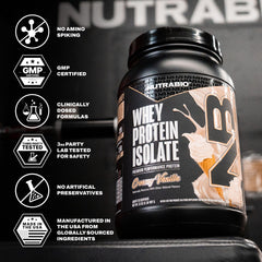 Easy-to-dispense NutraBio whey isolate scoop with powder
