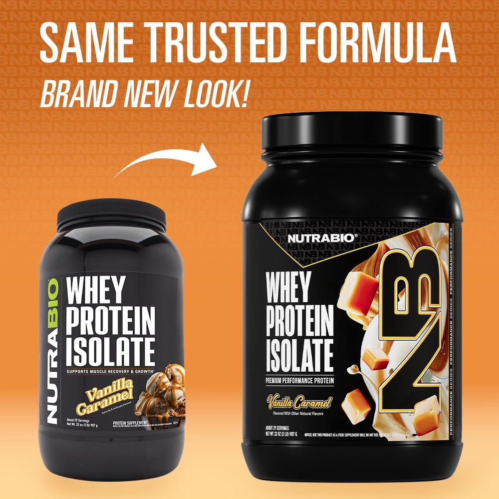 NutraBio Whey Protein Isolate label highlights 25g protein per serving for post-workout recovery