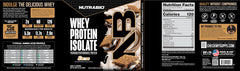 NutraBio Whey Protein Isolate label close-up showing Non-GMO and gluten-free attributes