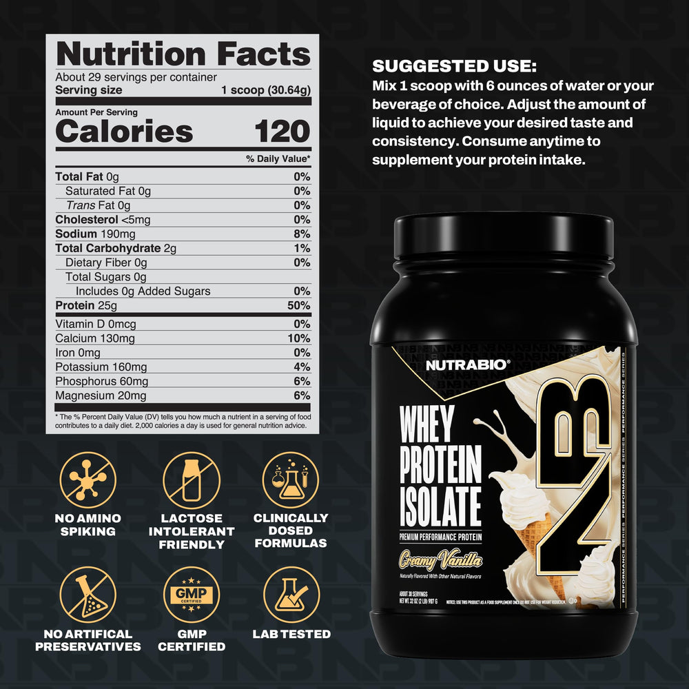 Scoop beside NutraBio isolate tub for convenient protein mixing