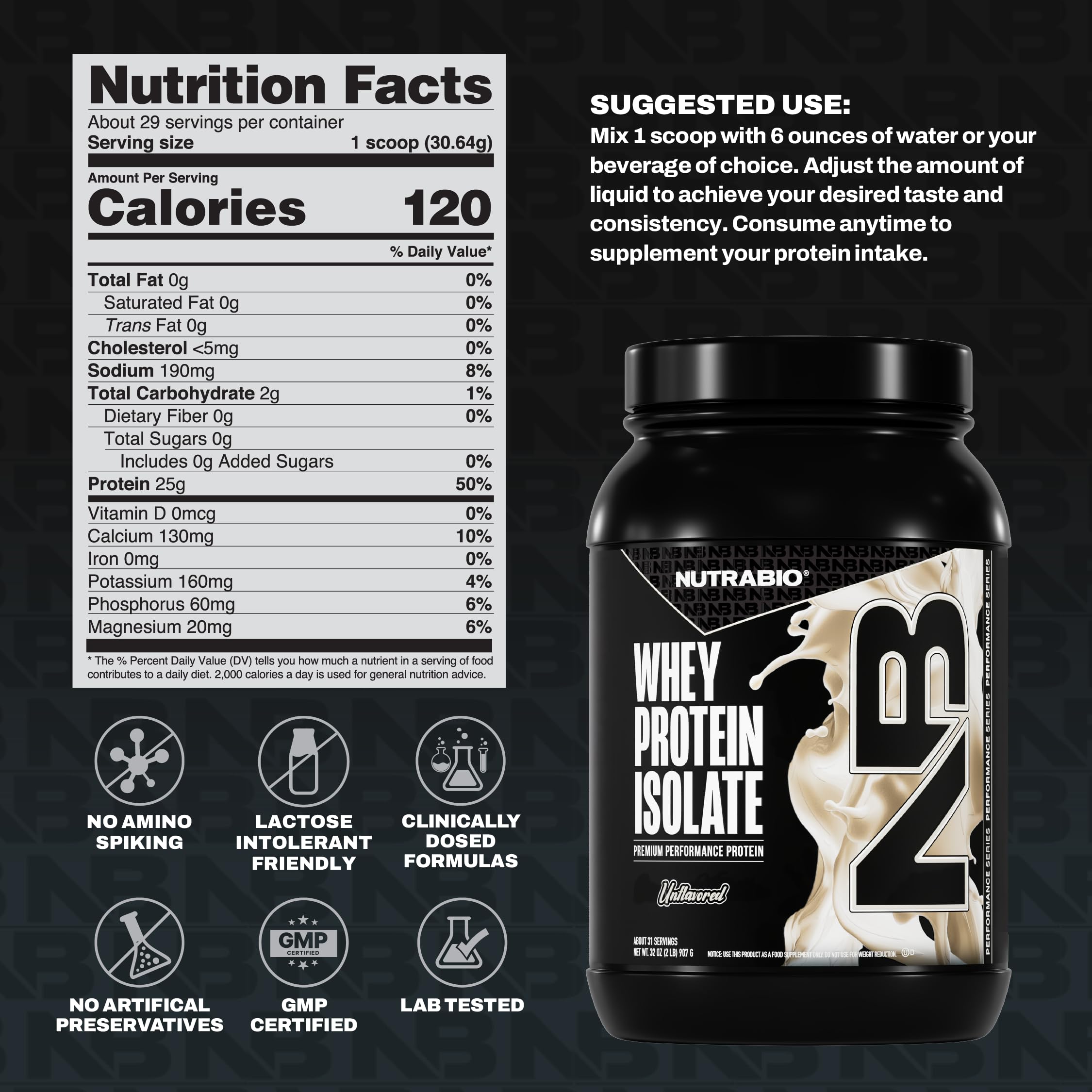 NutraBio whey protein isolate shake glass highlighting smooth texture and mixability