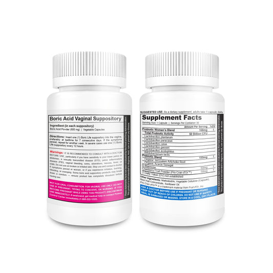 NutraBlast boric acid suppositories with applicator for easy insertion before bed.