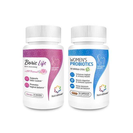 NutraBlast boric acid suppositories bundle box for convenient daily use and storage.