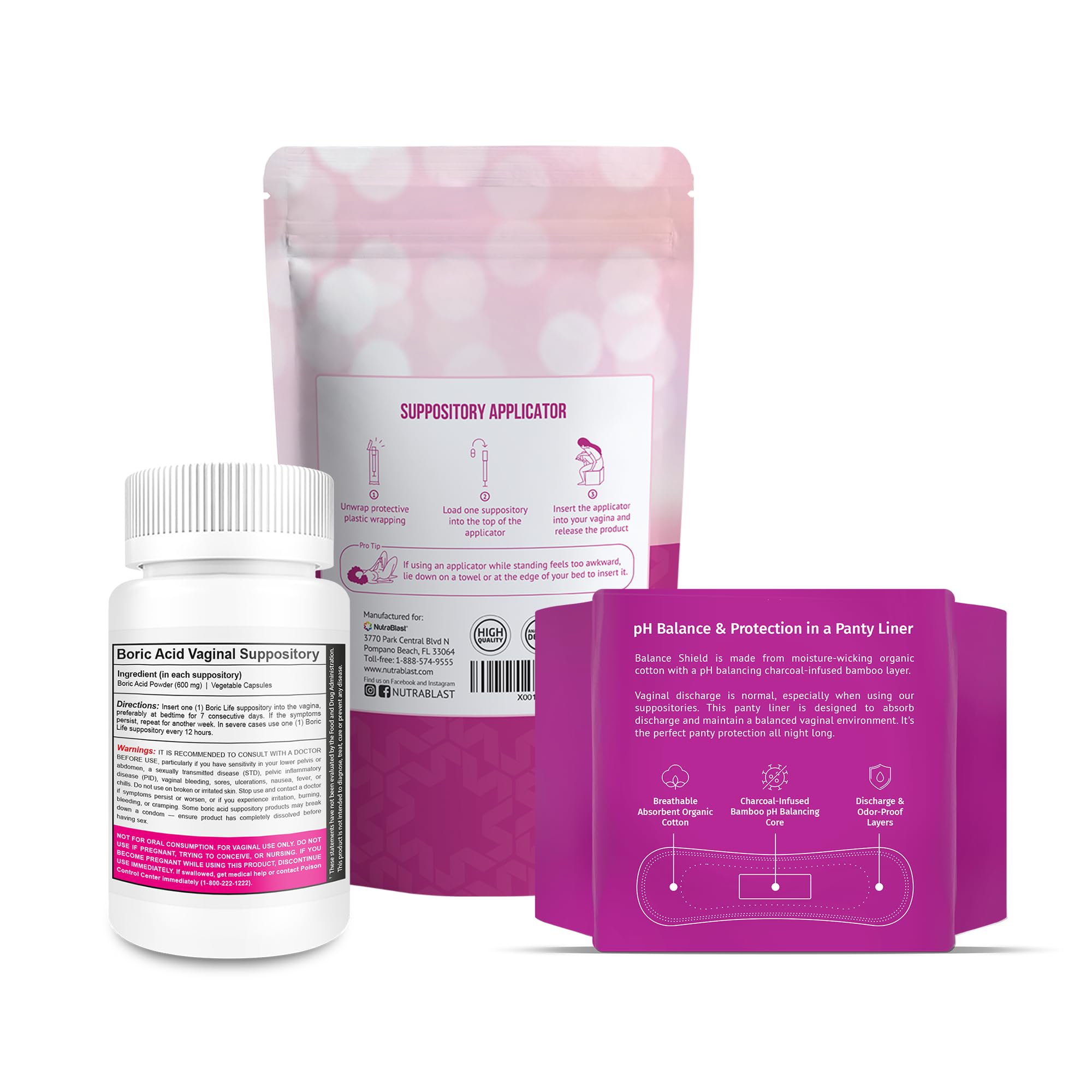 NutraBlast boric acid suppositories ready for daily use.
