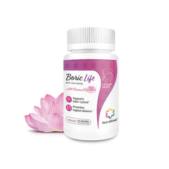 NutraBlast Boric Acid Suppositories packaging showing a 60-count box for daily use benefits