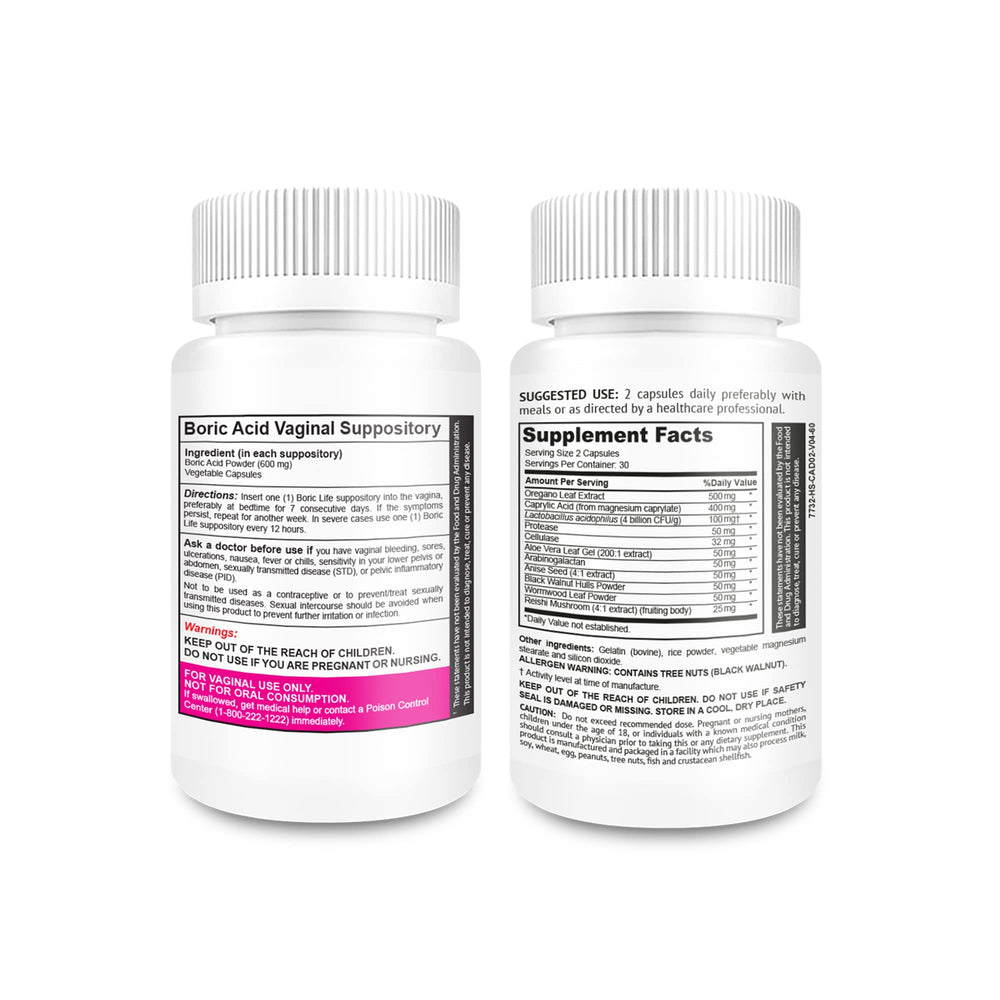 NutraBlast boric acid suppositories with applicator showing easy nightly use.