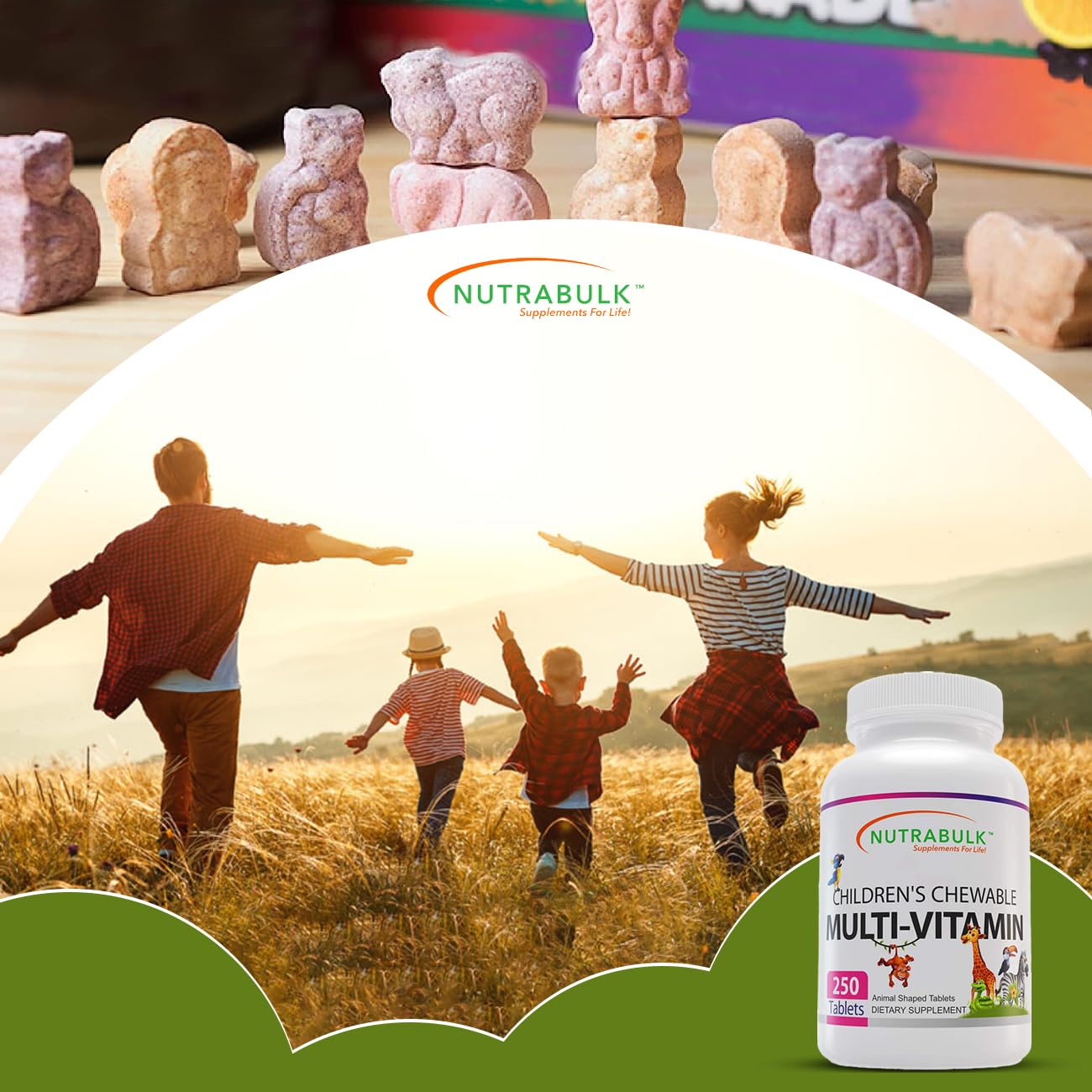 NutraBulk Children's Chewables cherry flavor bottle provides kid-friendly vitamin support