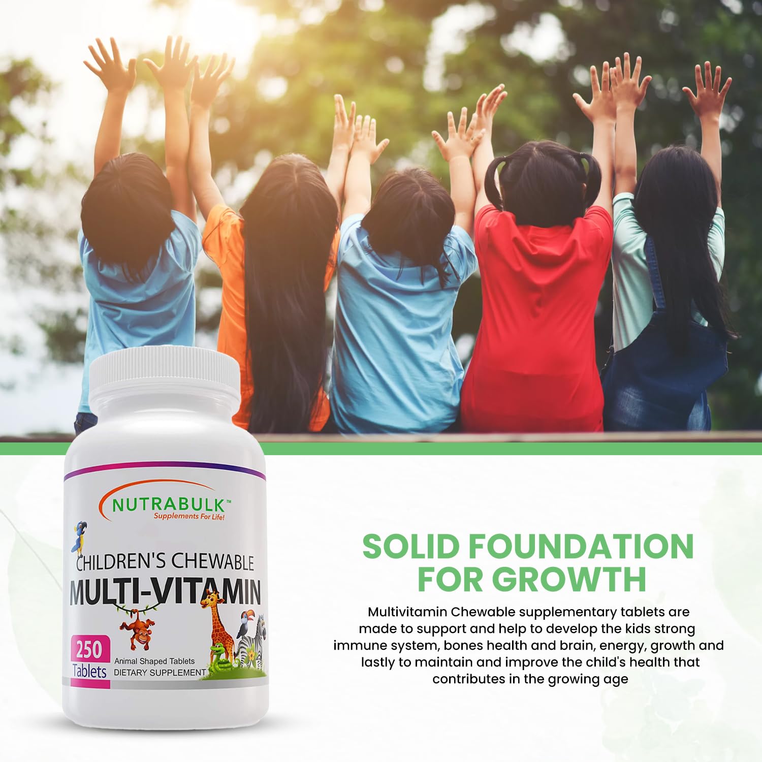 NutraBulk Children's Chewables orange flavor bottle for tasty vitamin aid