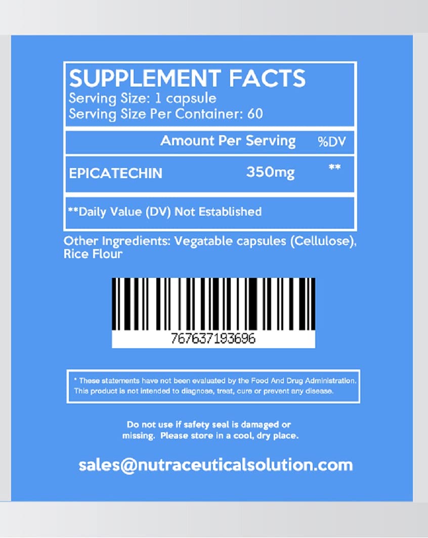 Nutraceutical Solution Epicatechin bottle close-up showing serving details