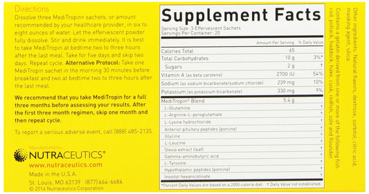 Nutraceutics Meditropin nighttime use on a bedside table, promoting restful recovery.