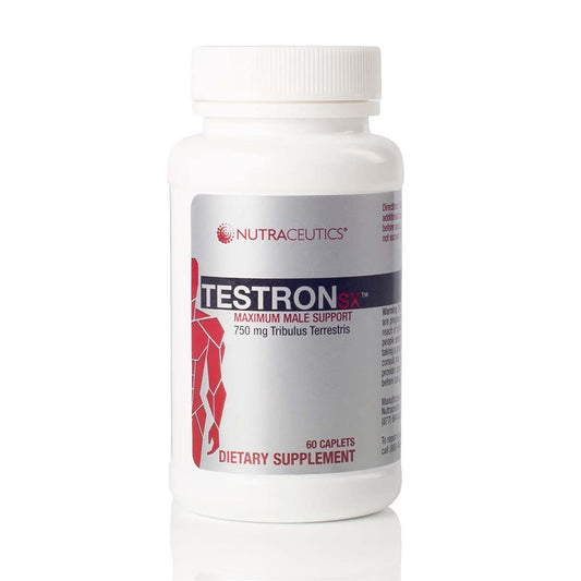 Nutraceutics TestronSX bottle front with 60 caplets for daily vitality.