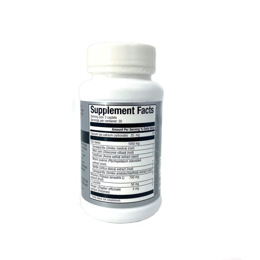 Nutraceutics TestronSX ingredients label showing Tribulus terrestris among botanicals.