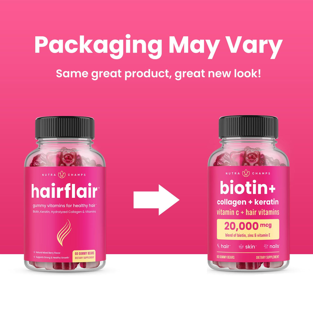 NutraChamps Biotin Gummies jar on vanity for daily beauty routine.