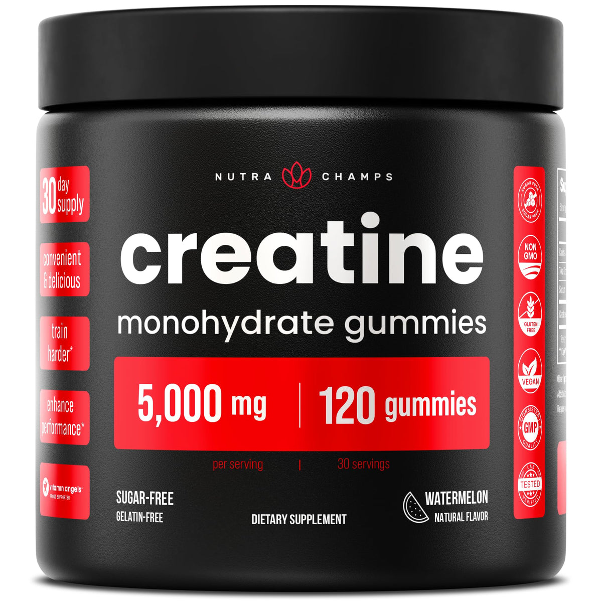 NutraChamps Creatine Gummies 5g serving for convenient gym performance support.
