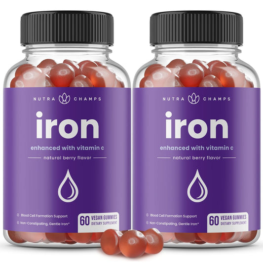 NutraChamps Iron Gummies with grape flavor, easy daily iron intake for energy support.