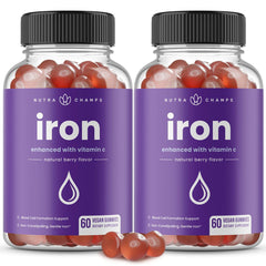 NutraChamps Iron Gummies with grape flavor, easy daily iron intake for energy support.
