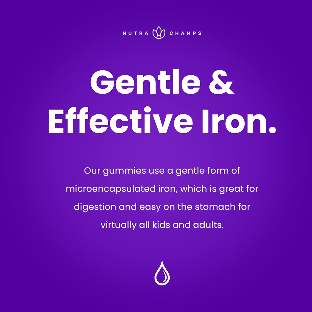 NutraChamps iron gummies on the go for convenient daily use.
