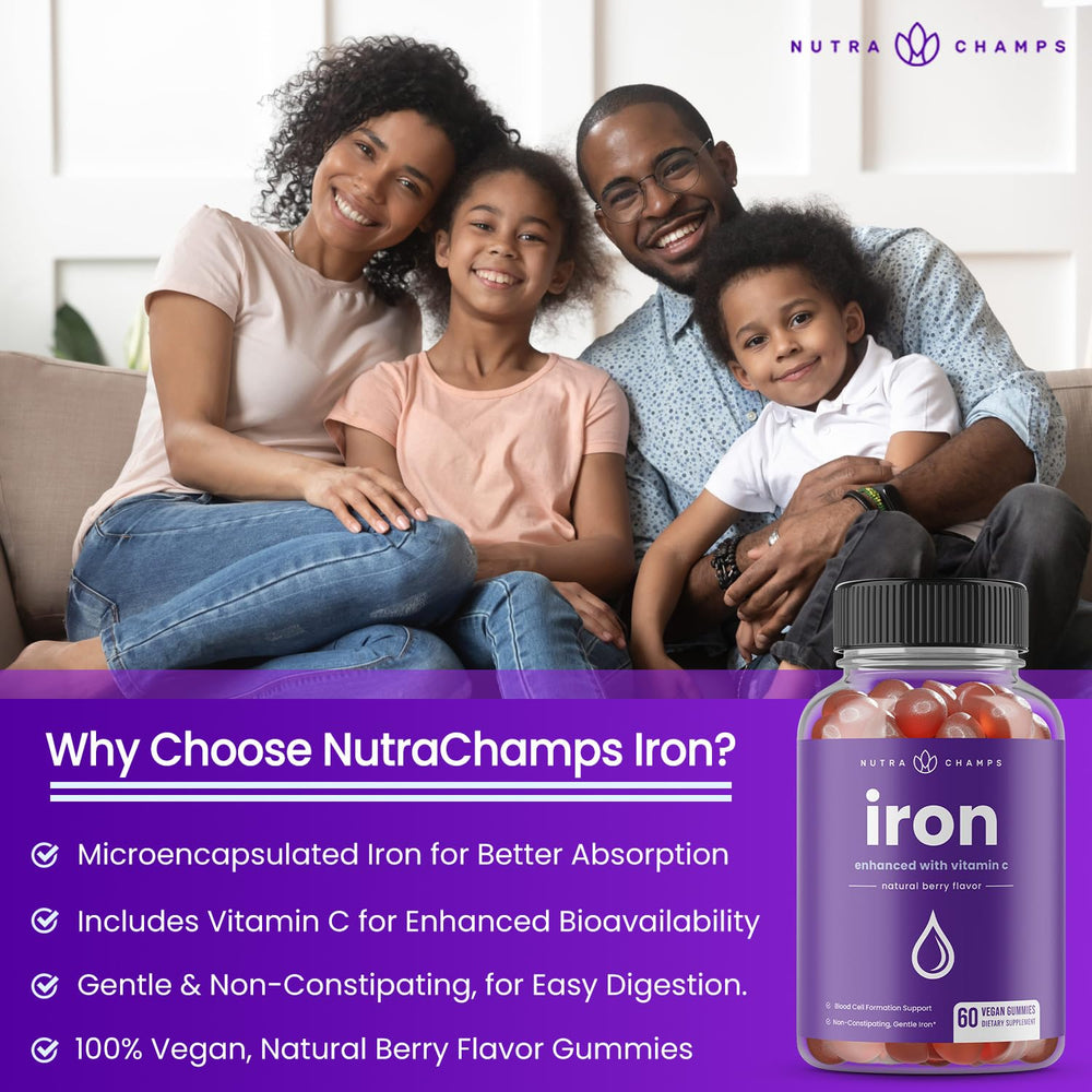 NutraChamps gummies with vitamin C for better iron absorption and energy.