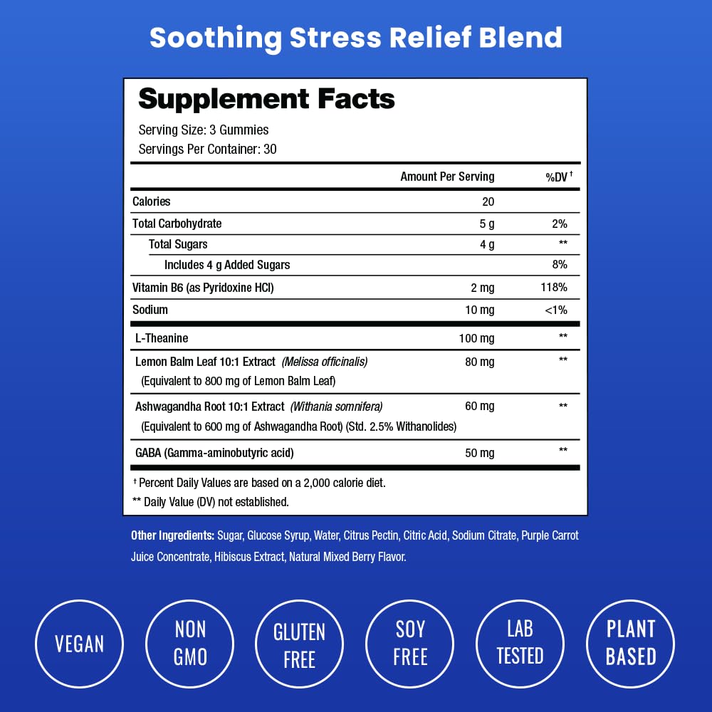 NutraChamps L-Theanine and GABA panel indicates non-drowsy calm focus