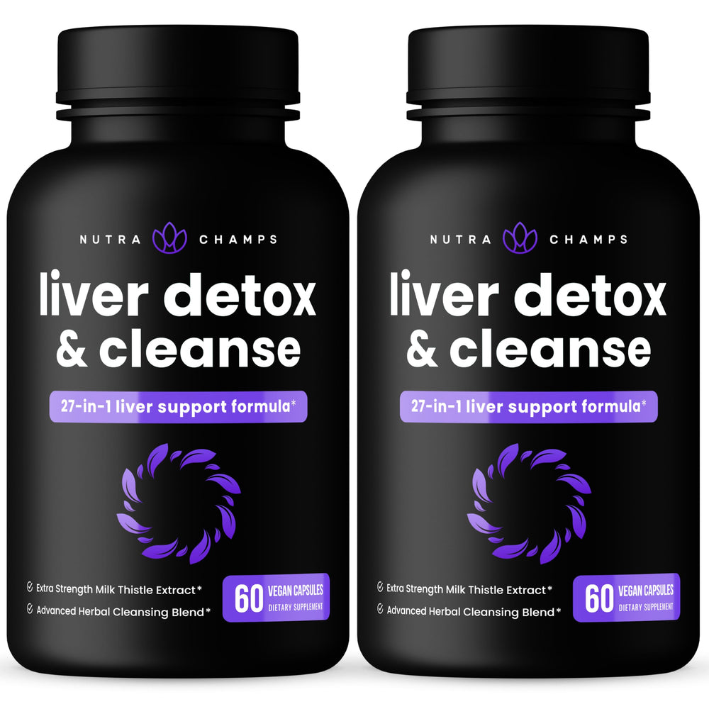 NutraChamps Liver Cleanse bottle on a clean surface, signaling daily detox support.