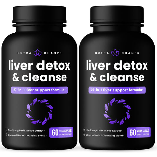NutraChamps Liver Cleanse bottle on a clean surface, signaling daily detox support.