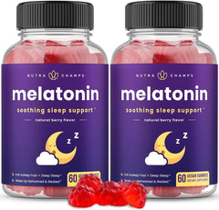 NutraChamps melatonin gummies bottle shown for a calming bedtime routine.