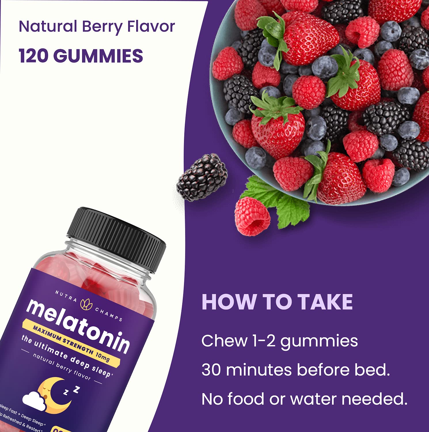 NutraChamps melatonin gummies on nightstand ready for a peaceful sleep routine