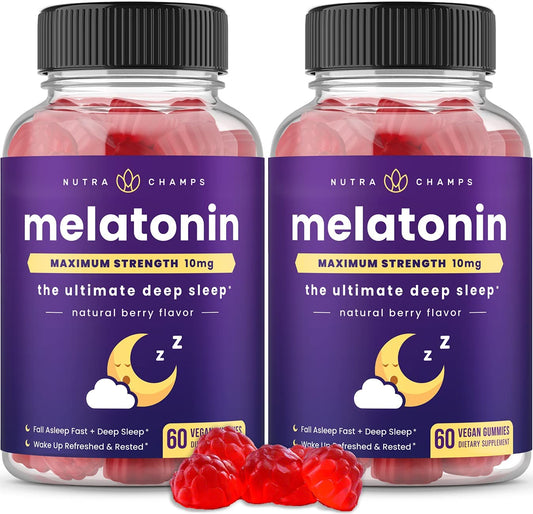 NutraChamps melatonin gummies two-pack strawberry bottle with vegan sleep support