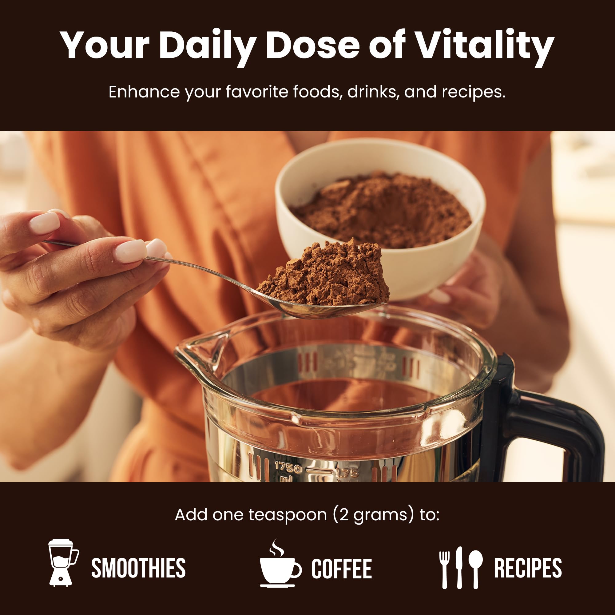 NutraChamps mushroom powder in coffee mug for morning ritual.
