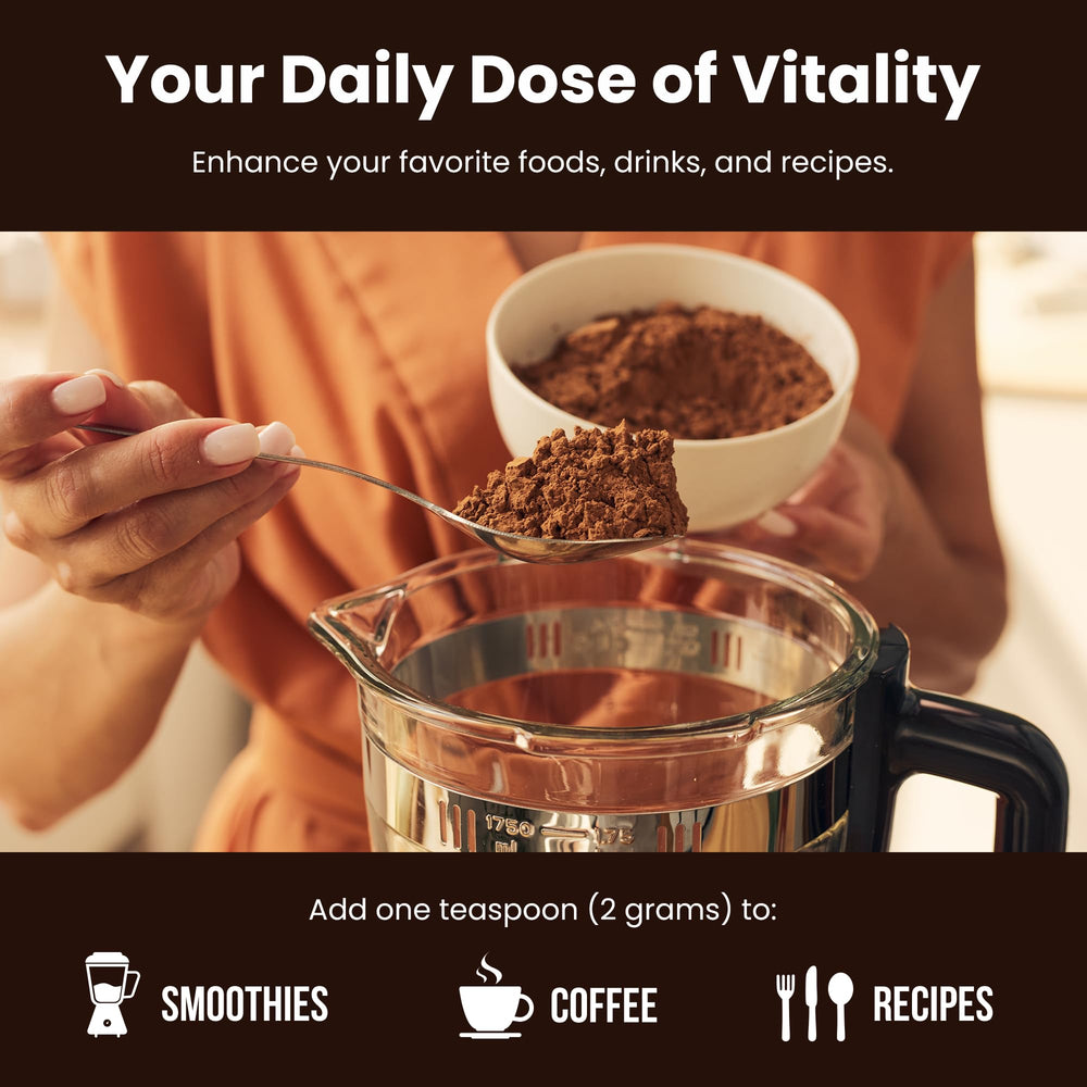 NutraChamps mushroom powder in coffee mug for morning ritual.