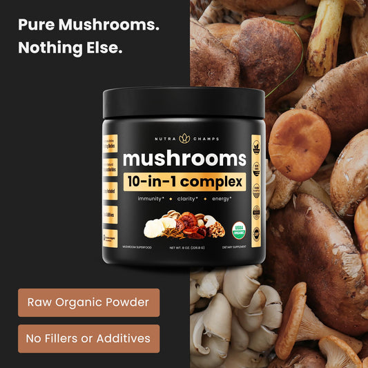 NutraChamps mushroom powder scoop for easy daily dosage.