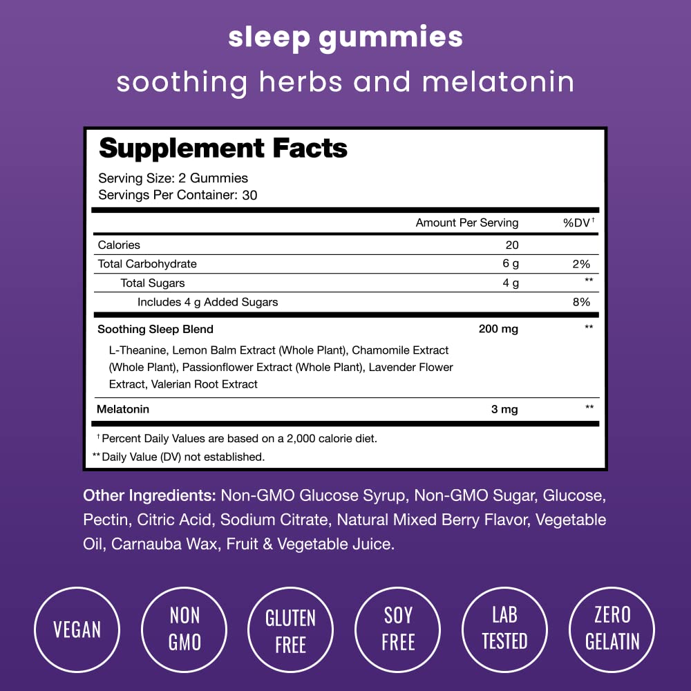 NutraChamps Sleep Gummies label closeup highlights natural ingredients for gentle sleep help.