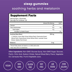 NutraChamps Sleep Gummies label closeup highlights natural ingredients for gentle sleep help.