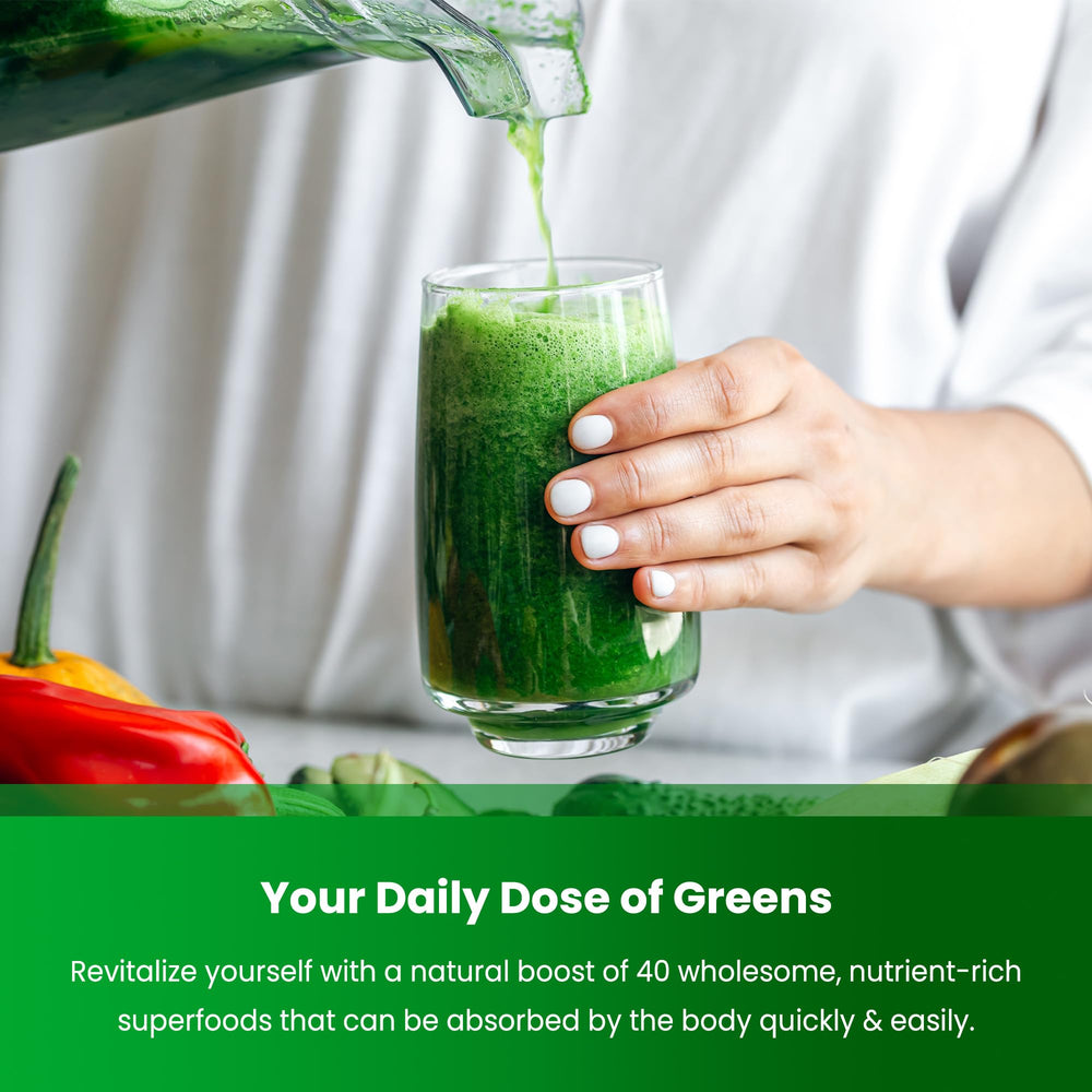 NutraChamps Super Greens ingredients closeup emphasizes spirulina and chlorella nutrients.