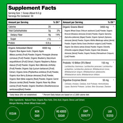 NutraChamps Super Greens powder dissolves easily in water for quick hydration.