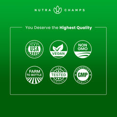 NutraChamps Super Greens powder jar top reveals convenient daily supplement.