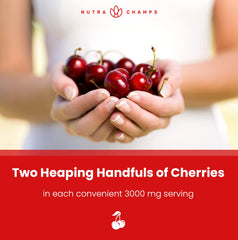 NutraChamps Tart Cherry Gummies daily portion showing two-gummy serving.