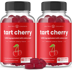 NutraChamps Tart Cherry Gummies pack front for daily wellness support.