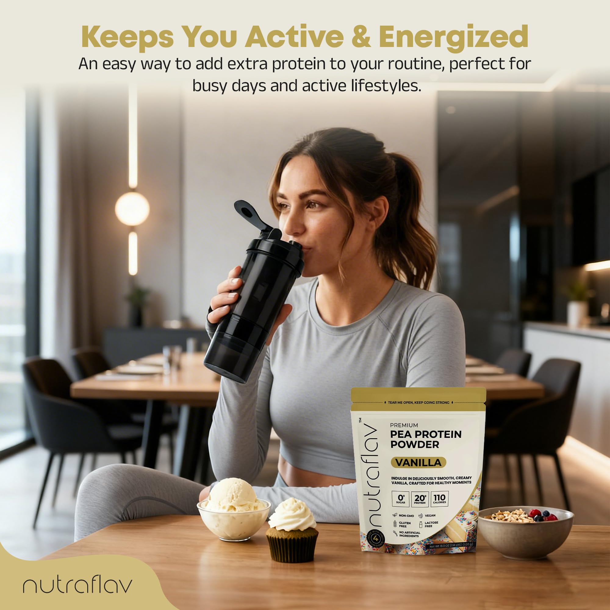 Nutraflav Iron-rich vegan protein scoop for easy daily servings