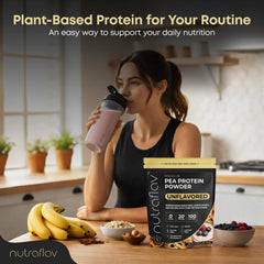 Nutraflav powder scoop ready for shakes with clean plant protein.